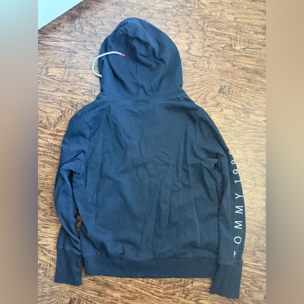 TOMMY HILFIGER Vintage Zip Up Hoodie Colorblock Navy Pink Trim Logo Embroidery L - Picture 6 of 6